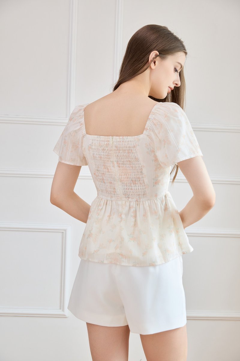 Celestia Embroidered Floral Top In Cream