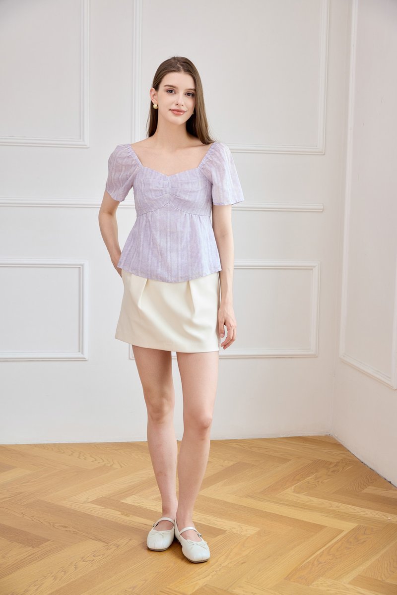 Ciara Textured Sweetheart Babydoll Top In Lilac