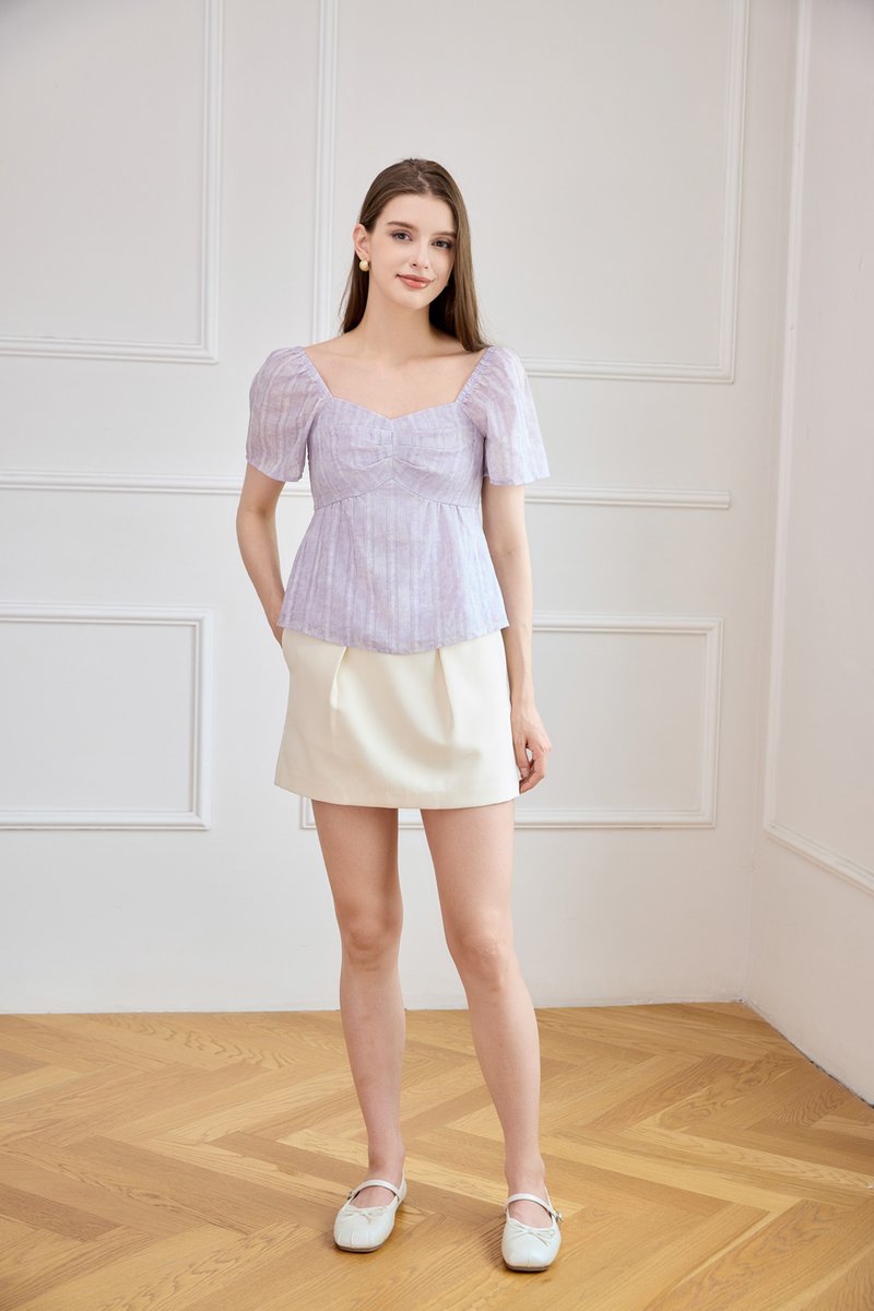 Ciara Textured Sweetheart Babydoll Top In Lilac