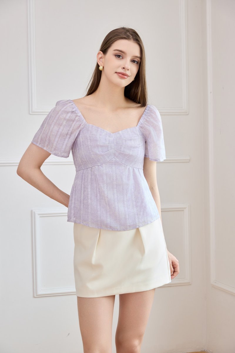Ciara Textured Sweetheart Babydoll Top In Lilac