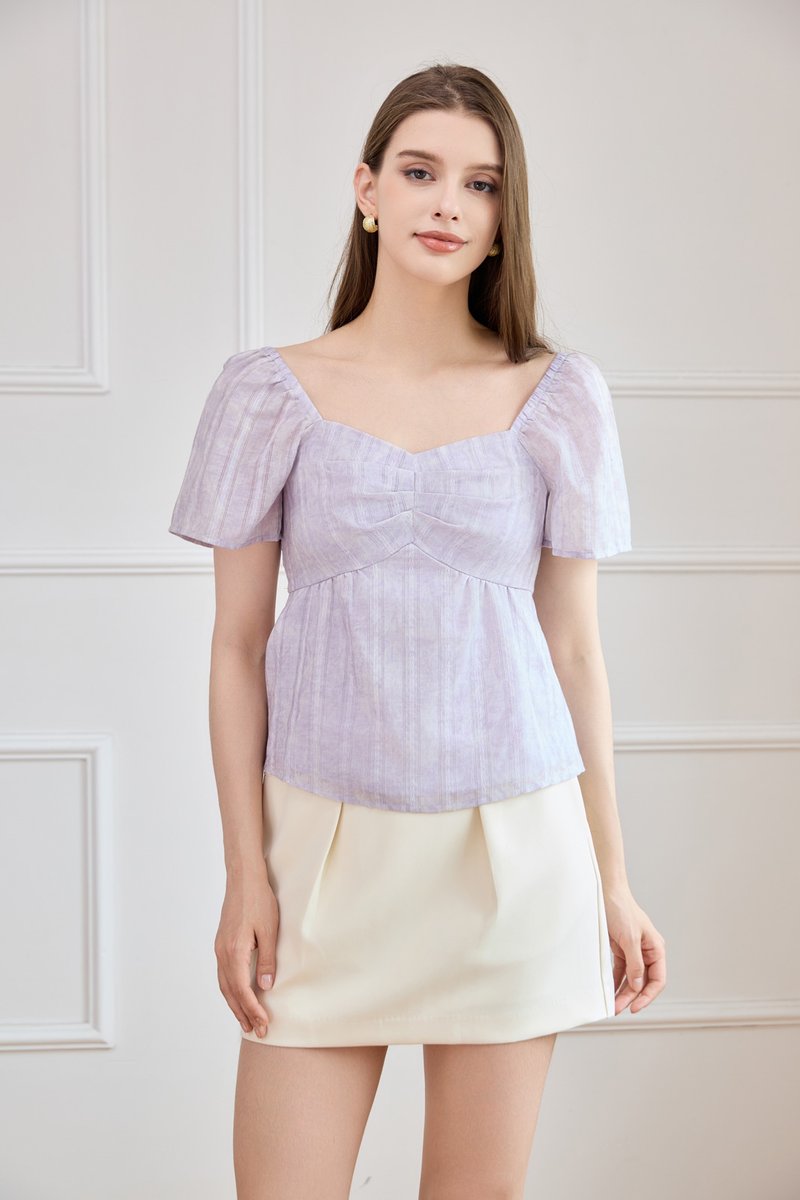 Ciara Textured Sweetheart Babydoll Top In Lilac