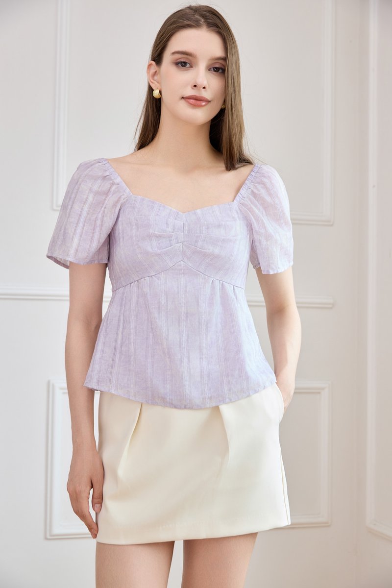 Ciara Textured Sweetheart Babydoll Top In Lilac