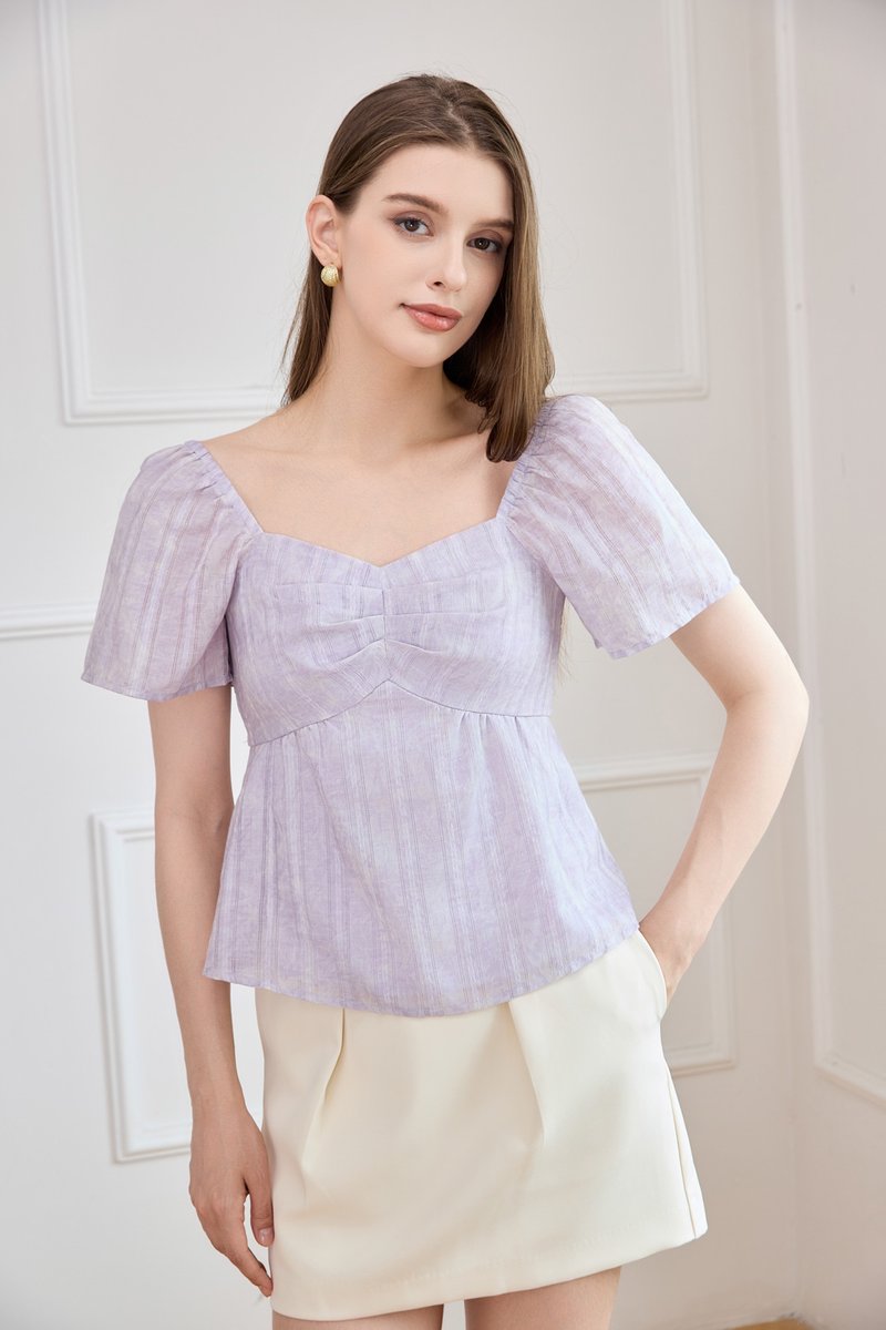 Ciara Textured Sweetheart Babydoll Top In Lilac