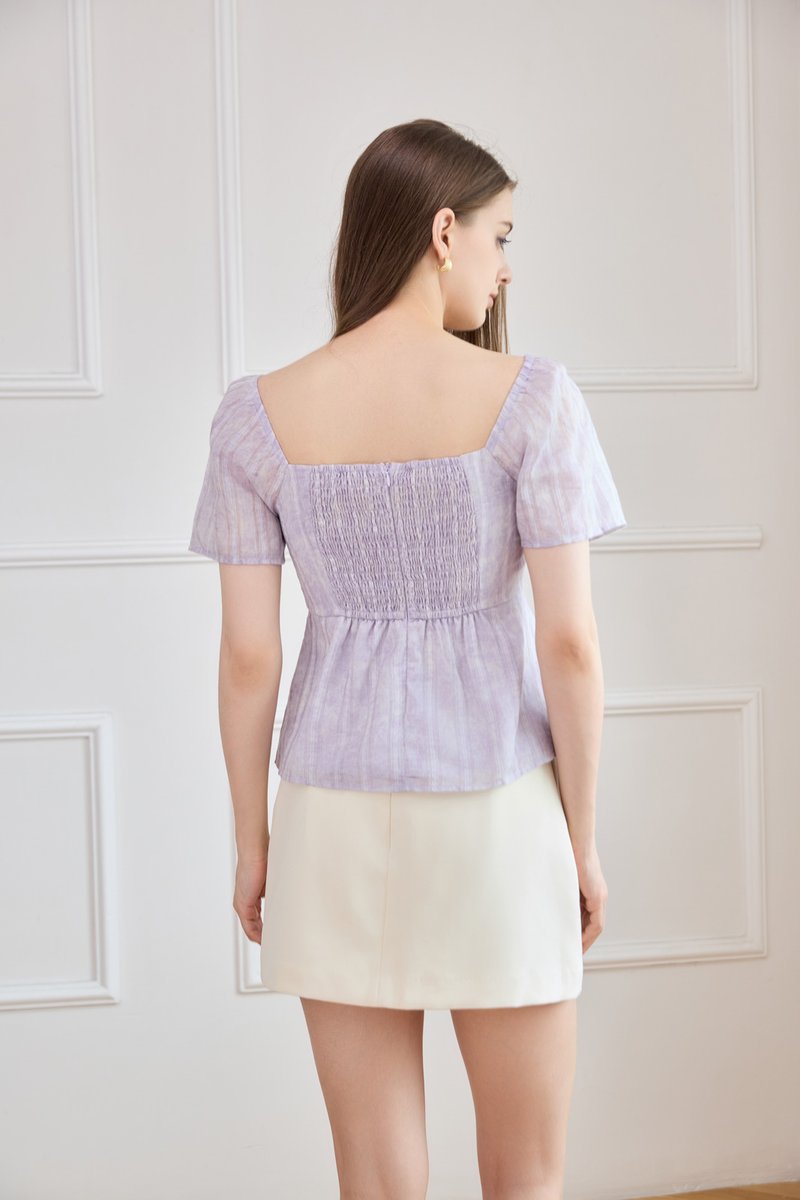 Ciara Textured Sweetheart Babydoll Top In Lilac