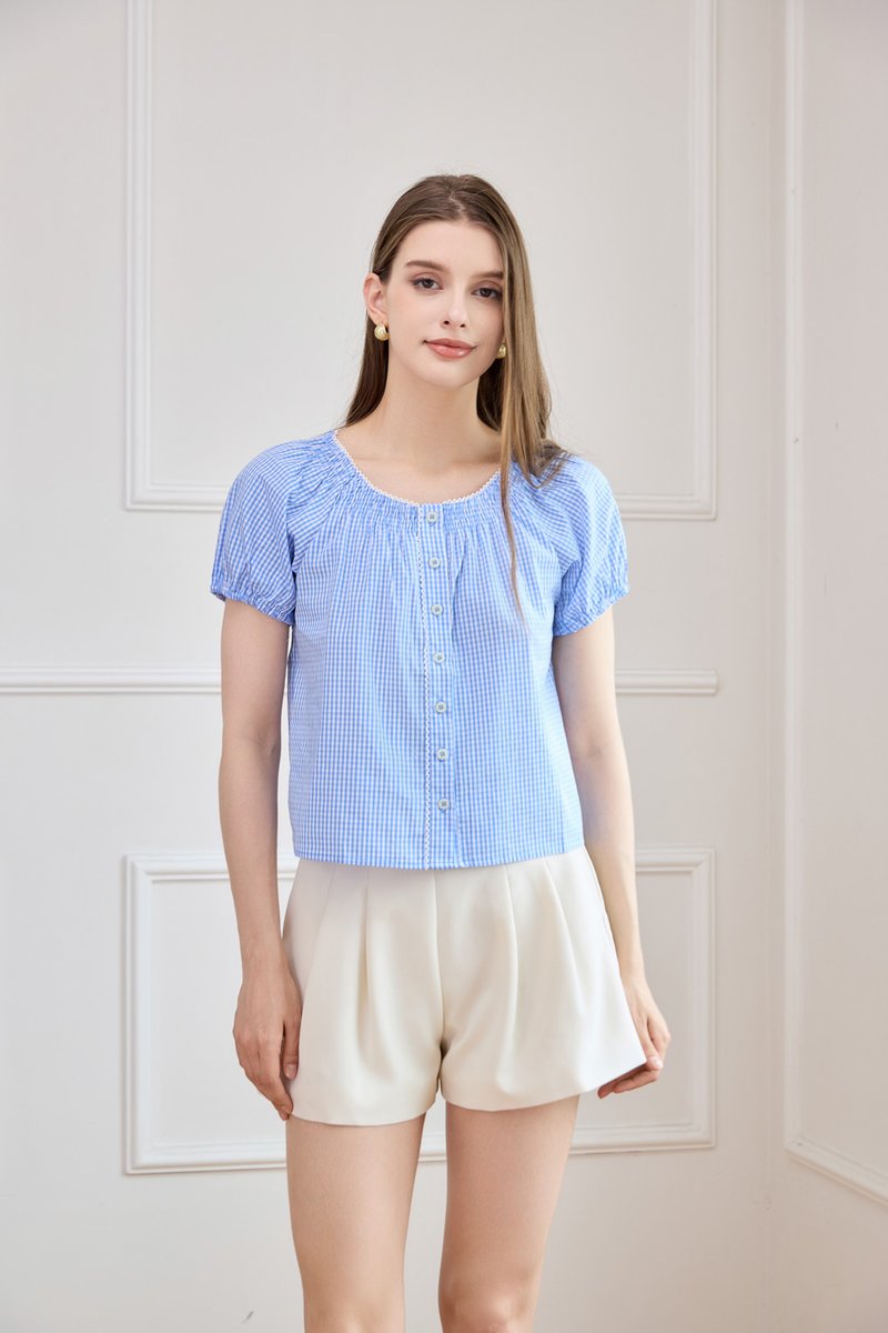 Lavinia Gingham Button Top In Blue