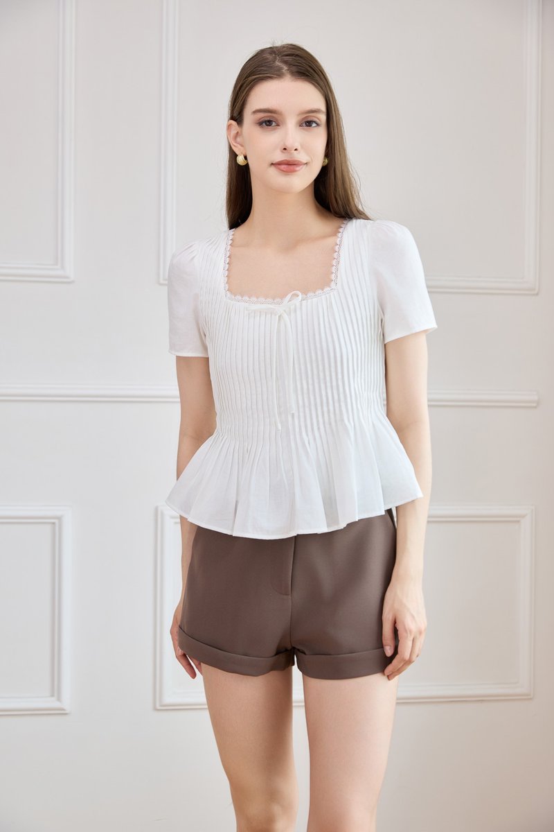 Jones Pintuck Lacey Ribbon Top In White