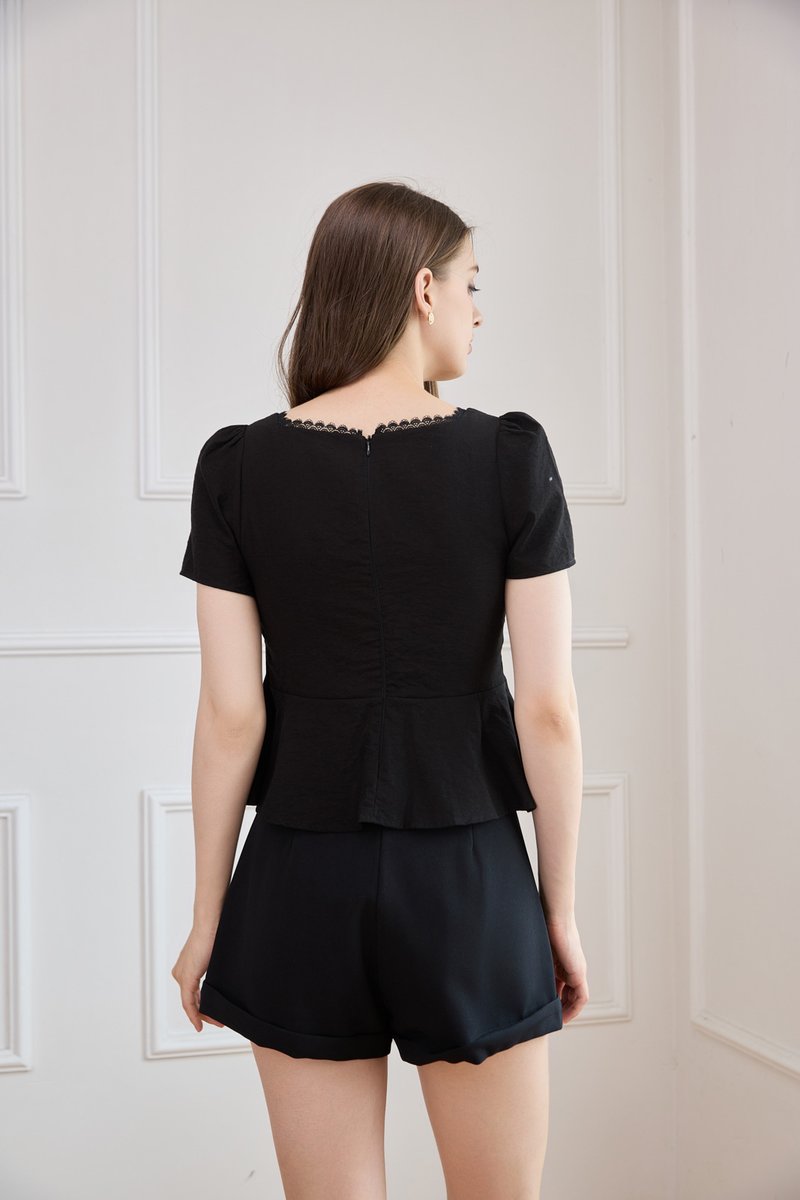 Jones Pintuck Lacey Ribbon Top In Black