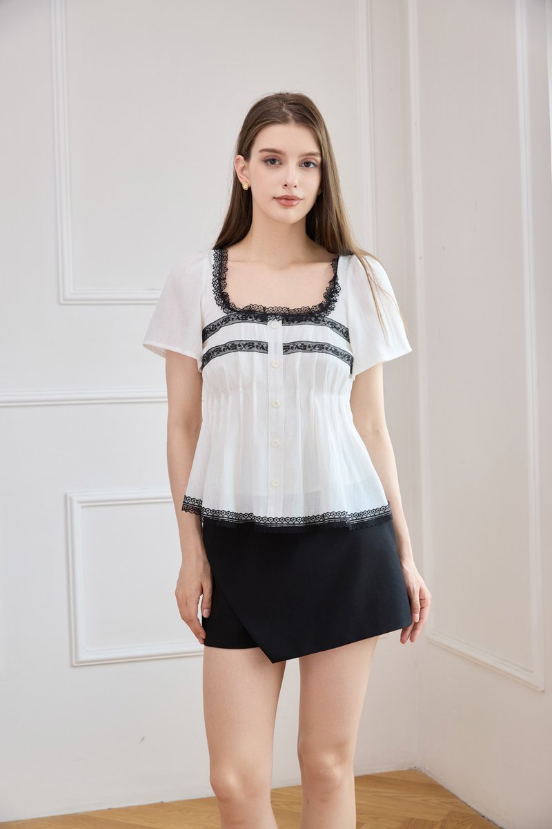 Aitana Constrast Lace Button Top