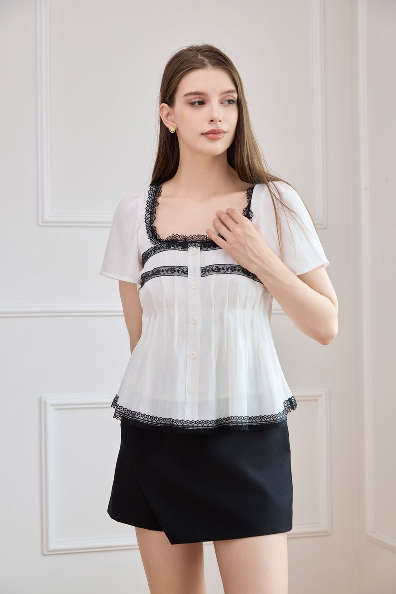 Aitana Constrast Lace Button Top