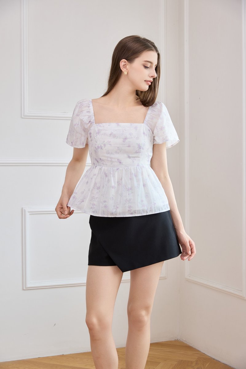 Celestia Embroidered Floral Top In Soft Lilac