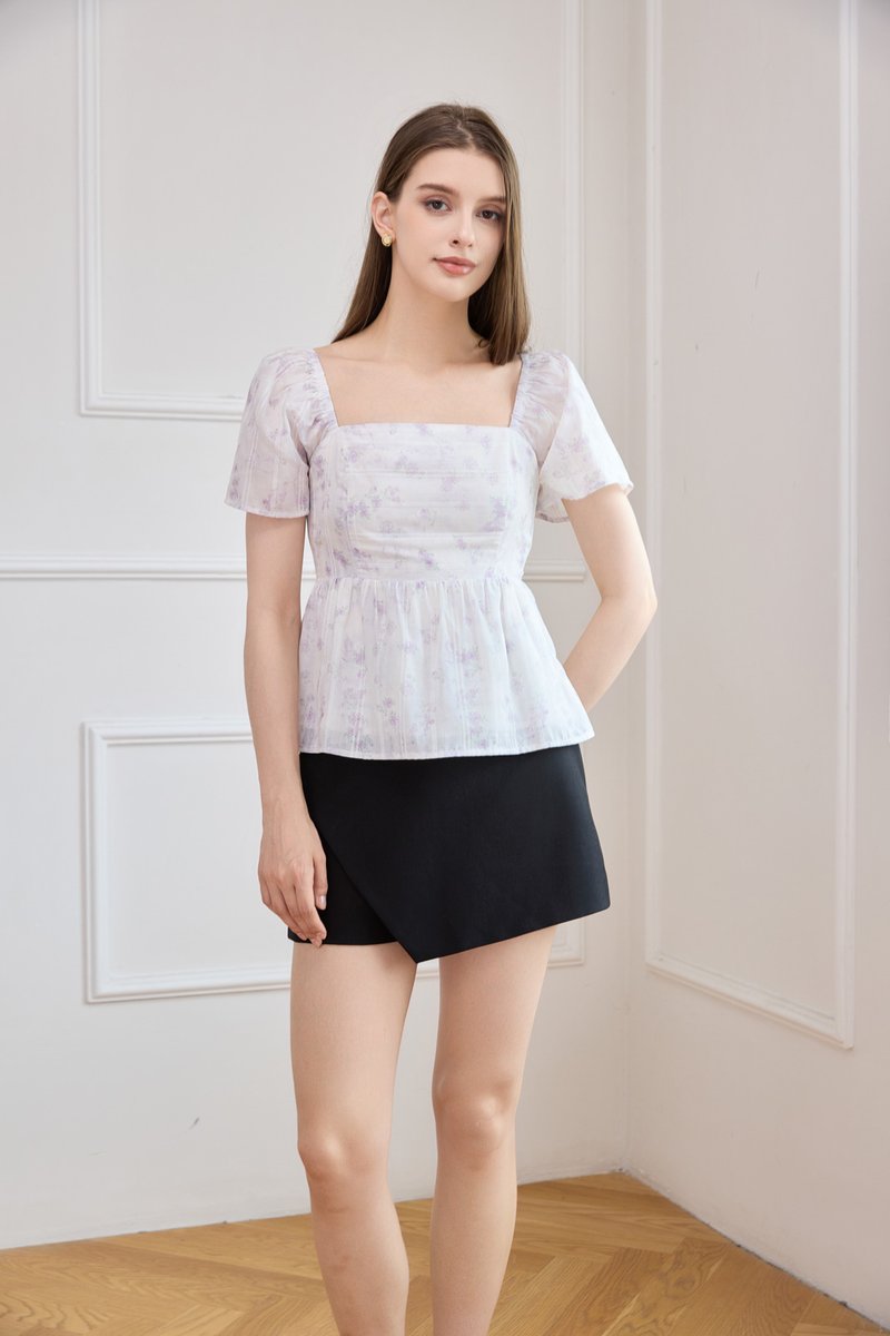 Celestia Embroidered Floral Top In Soft Lilac