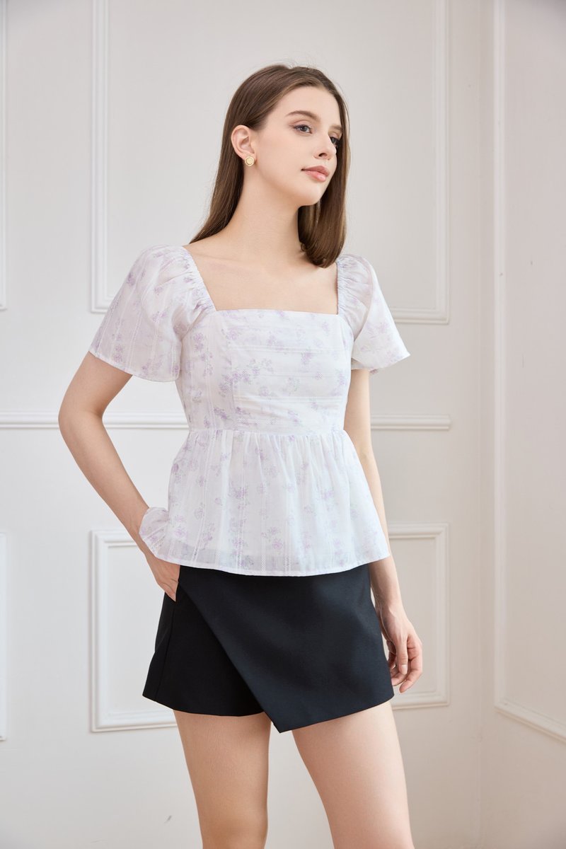 Celestia Embroidered Floral Top In Soft Lilac