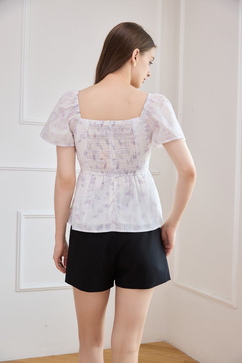 Celestia Embroidered Floral Top In Soft Lilac