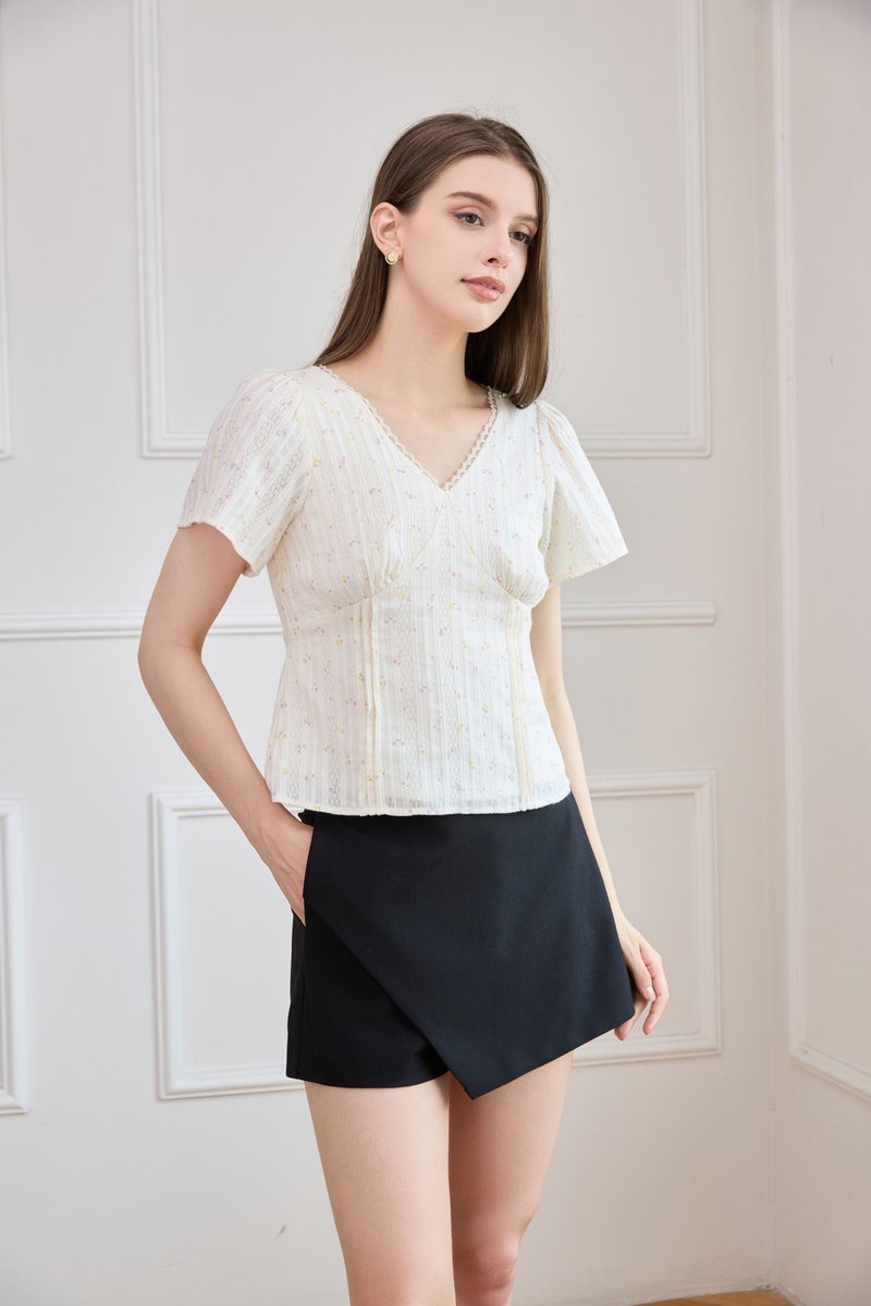 Bernadette Pintuck Floral Top