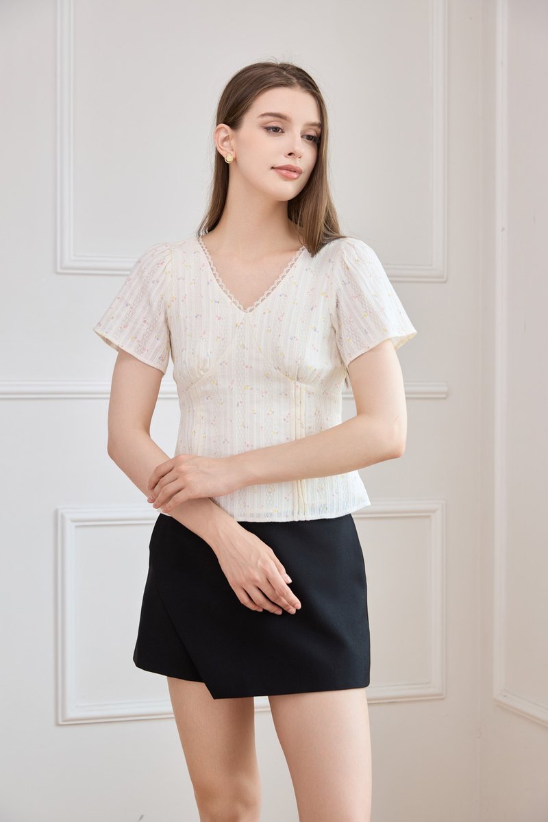 Bernadette Pintuck Floral Top