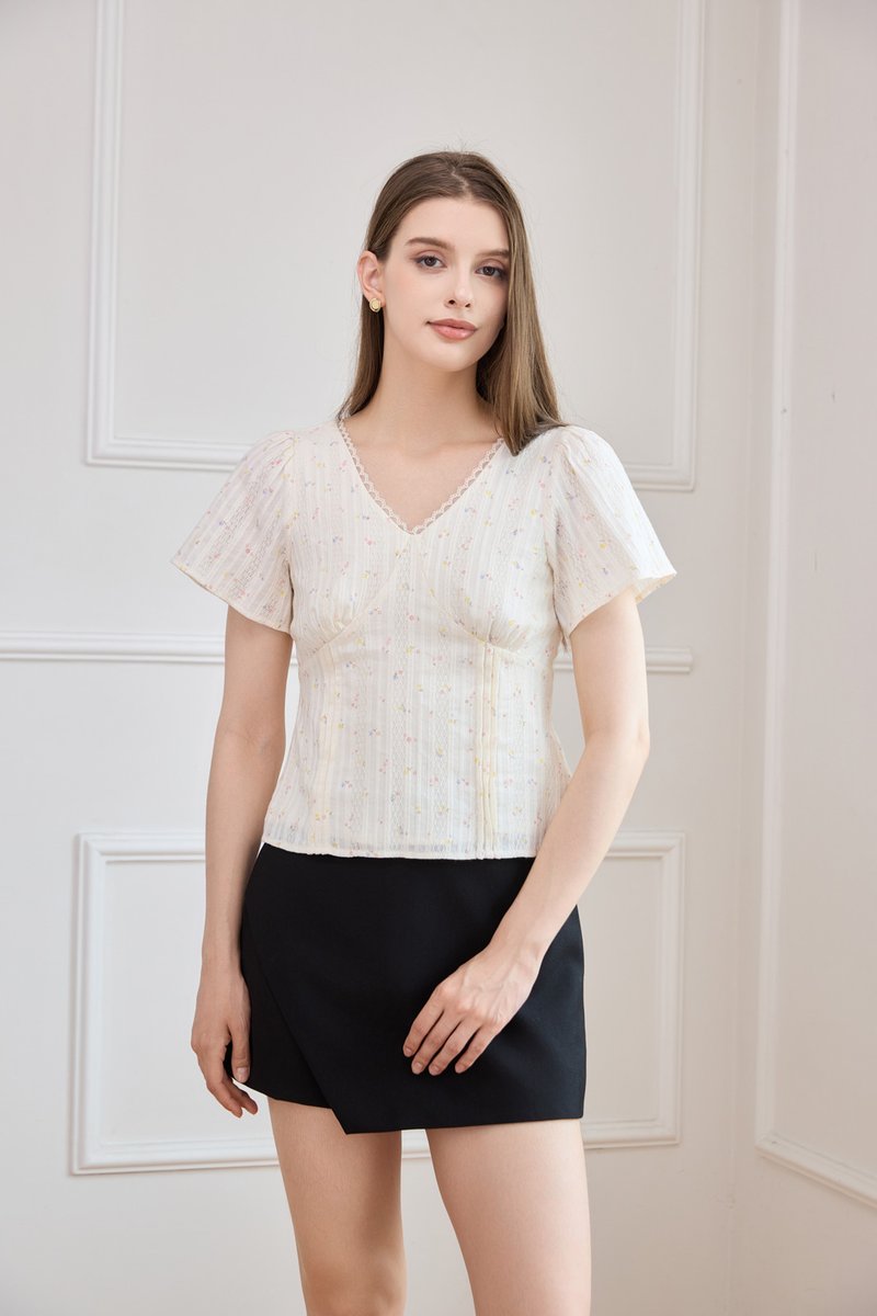 Bernadette Pintuck Floral Top