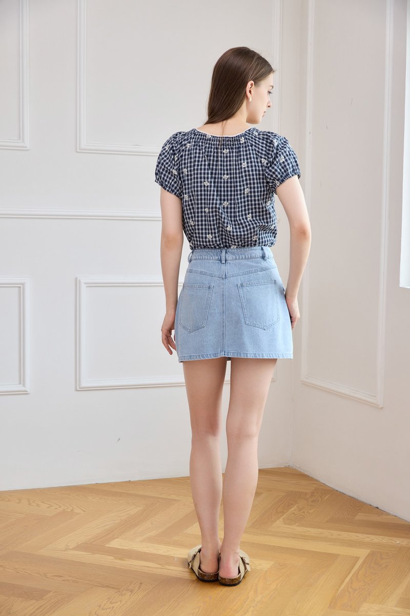 Wren Pocket Flap Denim Skort in Light Wash