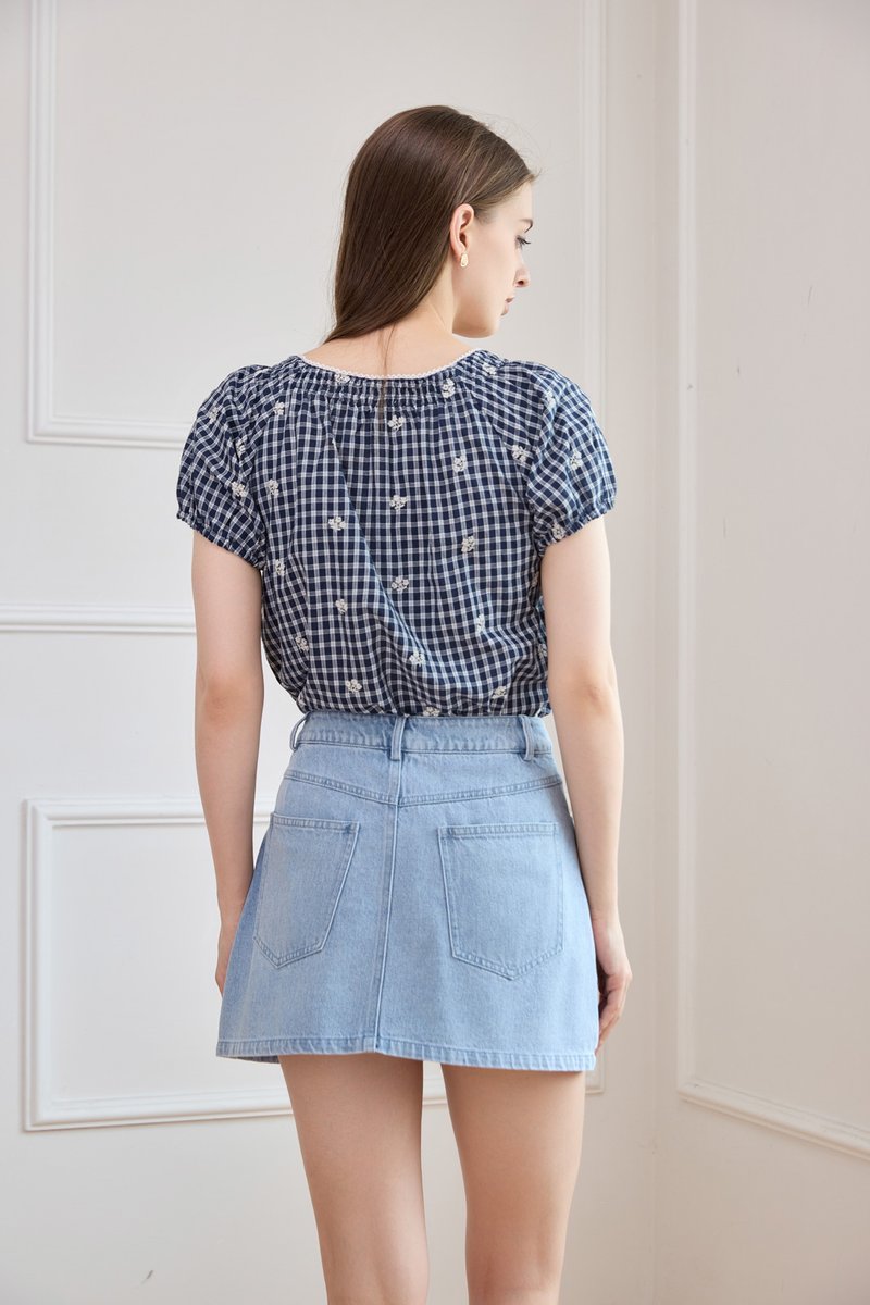 Wren Pocket Flap Denim Skort in Light Wash