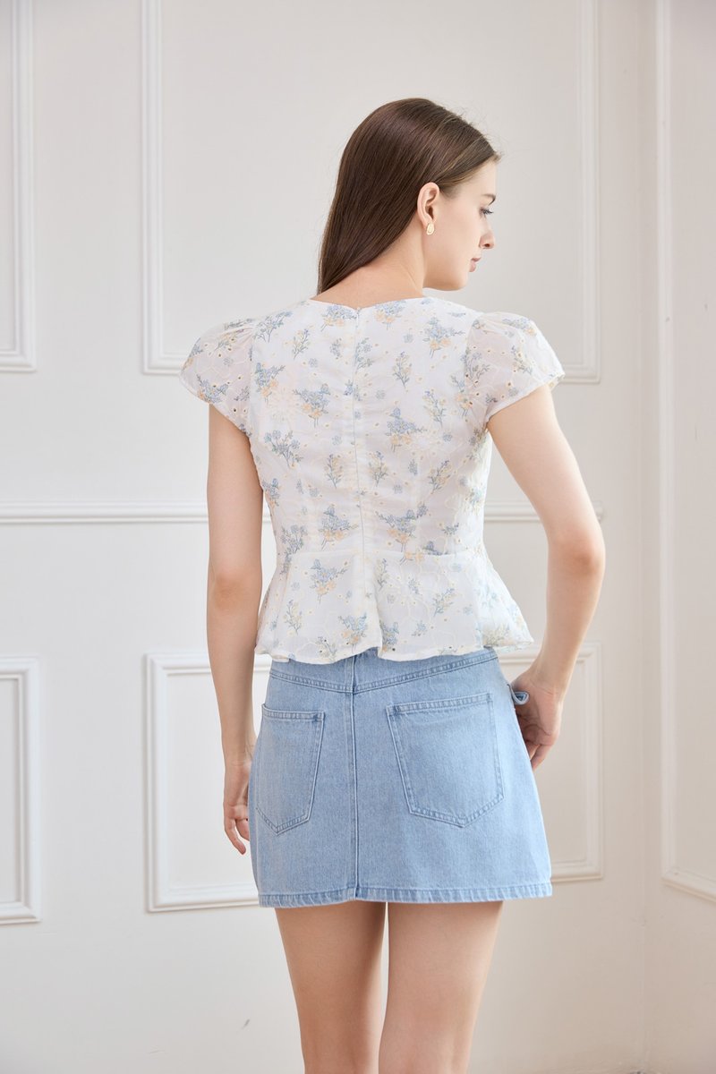 Joy Embroidery Pintuck Floral Top In White