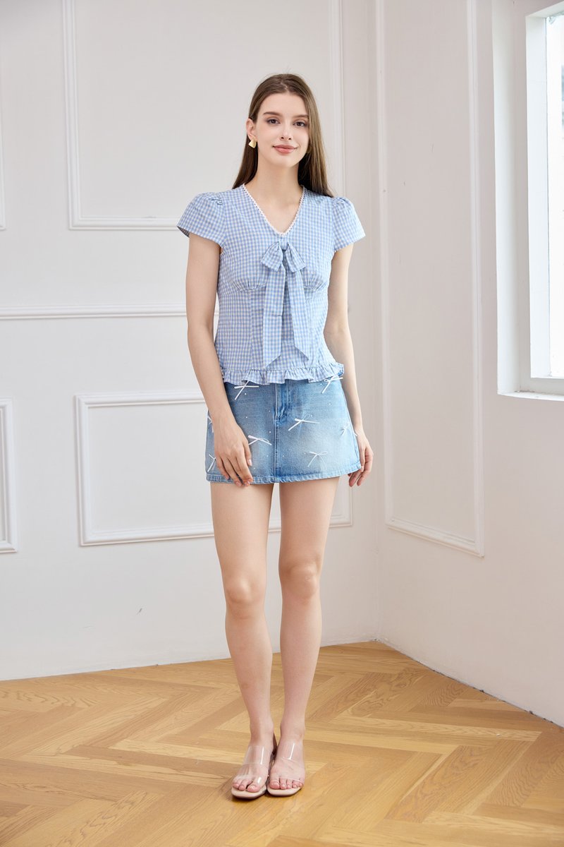 Cassidy Gingham Ruffles Bow Top