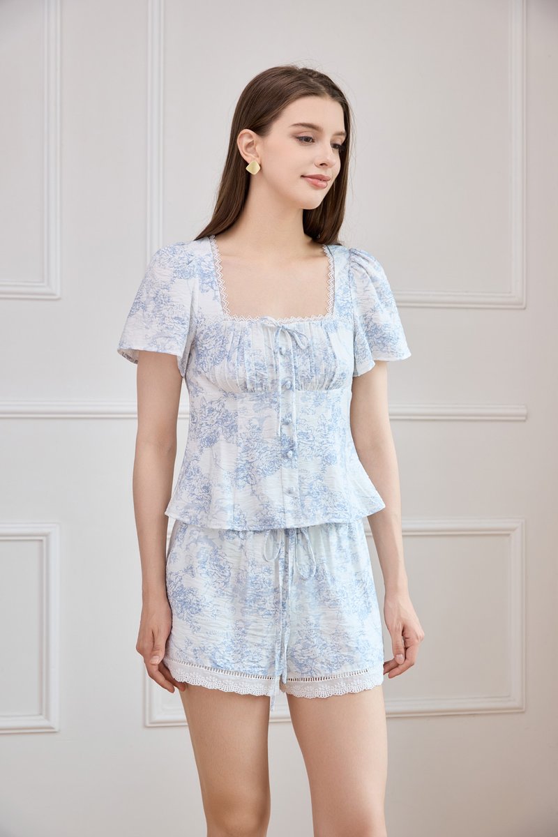 Toile Grace Ribbon Top In Blue