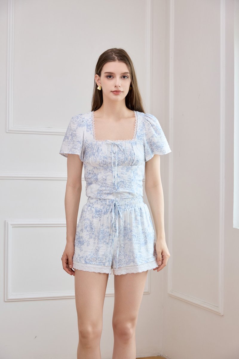 Toile Grace Crochet Drawstring Shorts In Blue