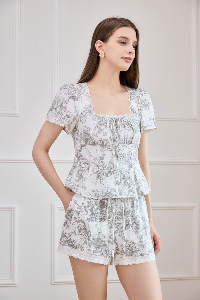 Toile Grace Ribbon Top In Grey