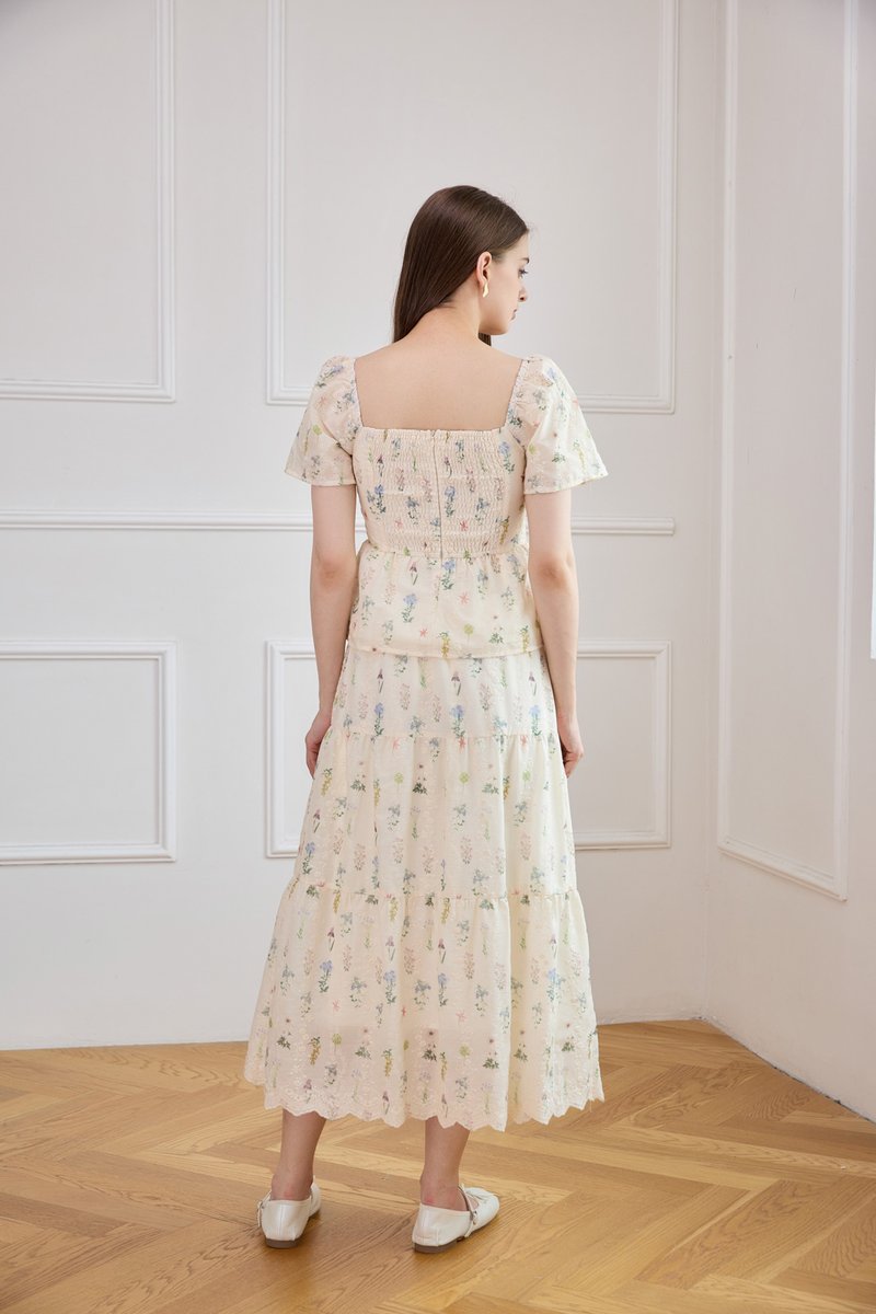 Althea Embroidery Fleur Midi Skirt In Cream