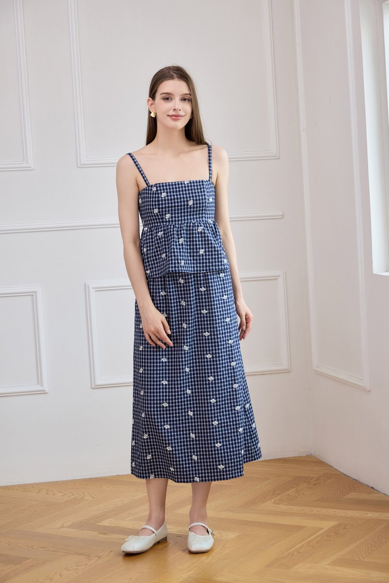 Itzel Elastic Waist Gingham Midi Skirt