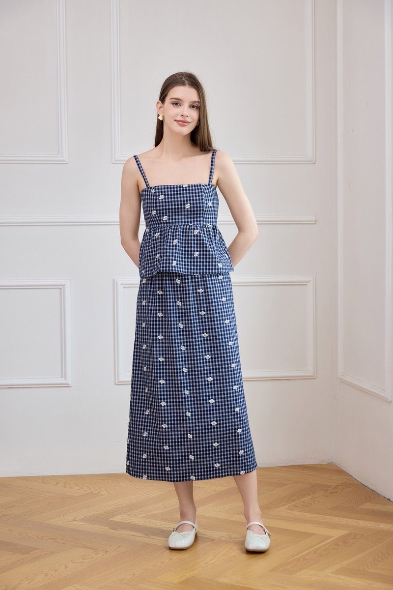 Itzel Elastic Waist Gingham Midi Skirt