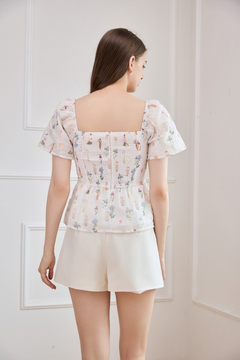 Althea Embroidery Fleur Babydoll Top In White