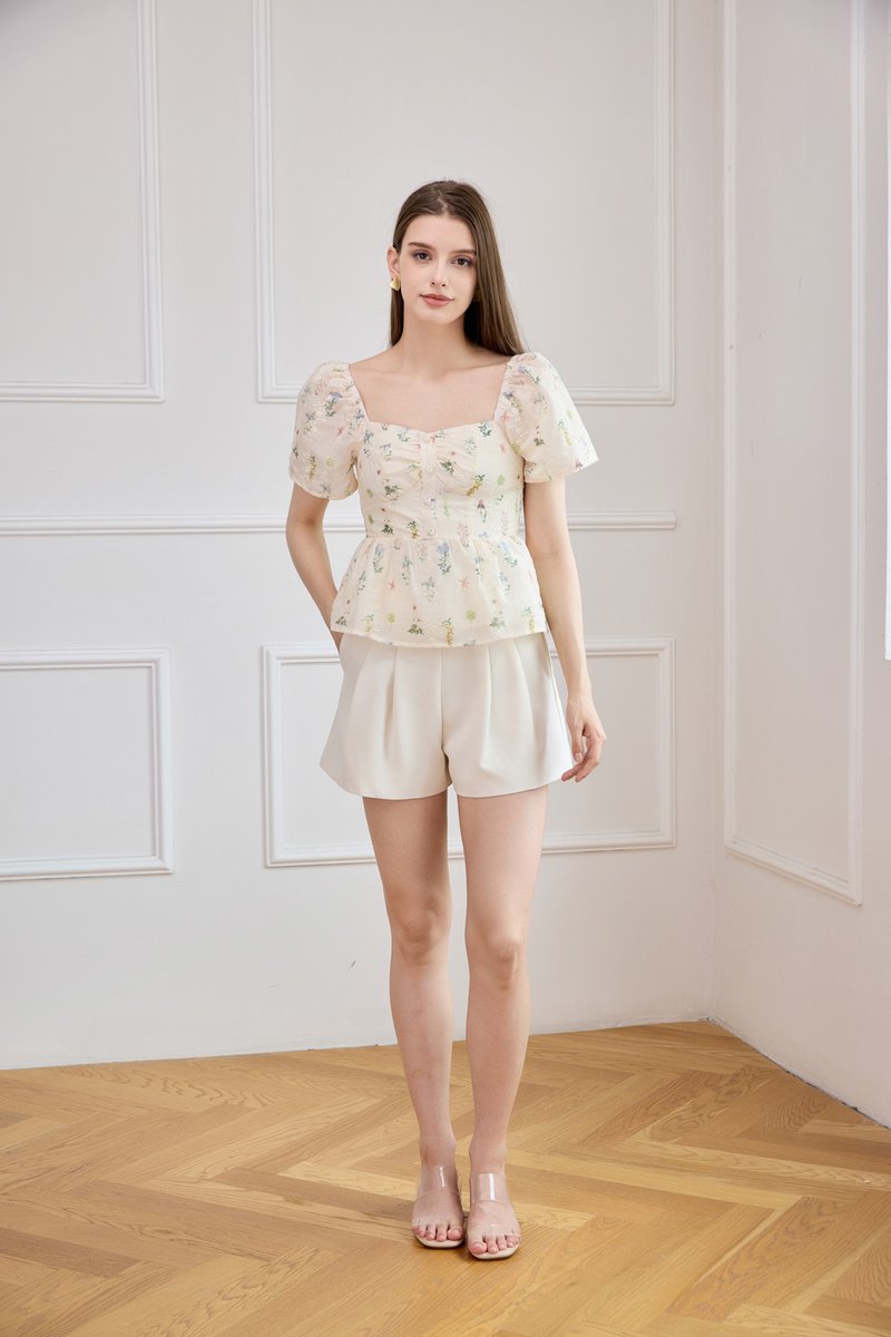 Althea Embroidery Fleur Babydoll Top In Cream