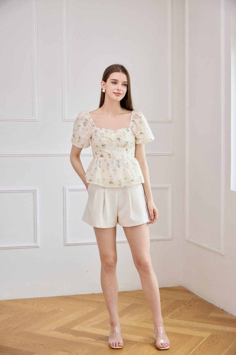 Althea Embroidery Fleur Babydoll Top In Cream