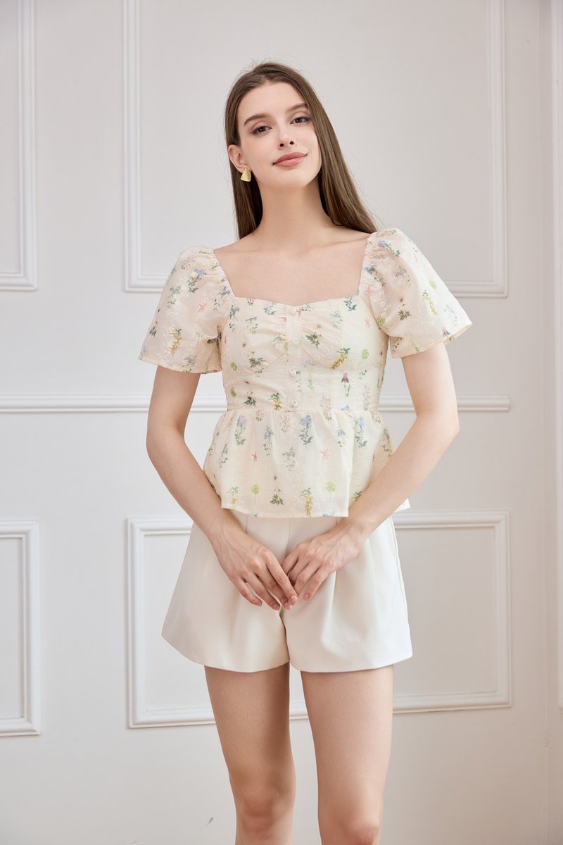 Althea Embroidery Fleur Babydoll Top In Cream