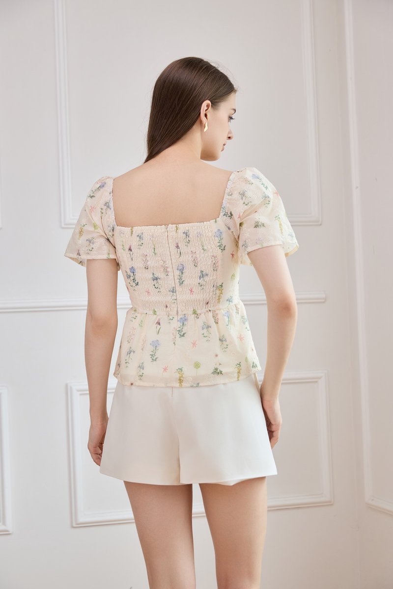 Althea Embroidery Fleur Babydoll Top In Cream