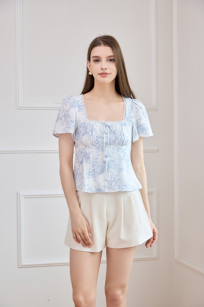 Toile Grace Ribbon Top In Blue