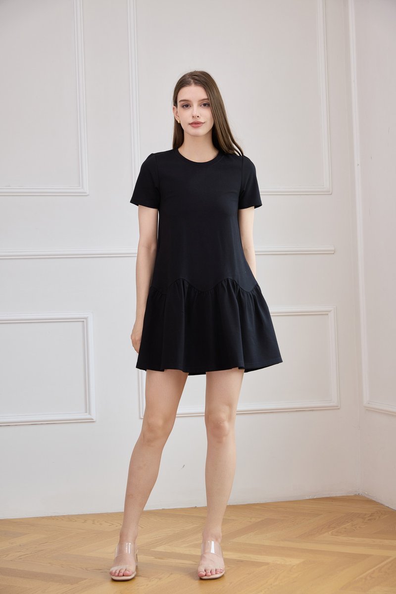 Tulia Cotton Scallop Dropwaist Dress In Black