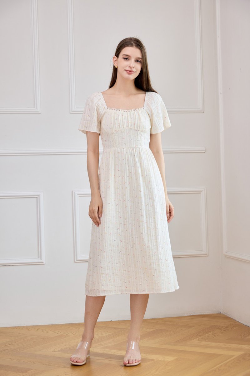 Jazzlyn Crochet Fleur Midi Dress In Cream