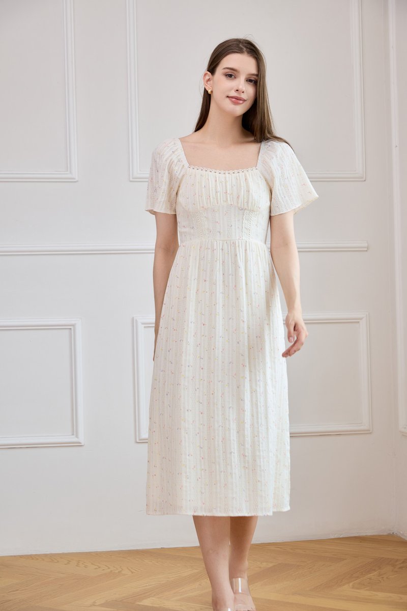 Jazzlyn Crochet Fleur Midi Dress In Cream