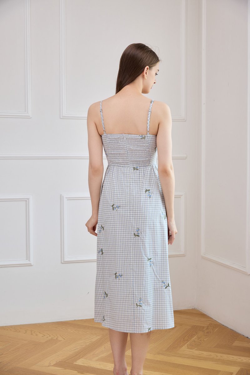 Jordyn Checkered Embroidery Camisole Midi Dress