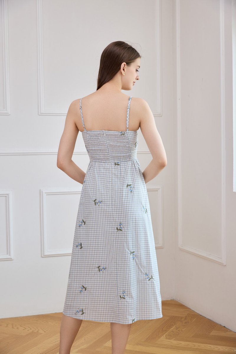 Jordyn Checkered Embroidery Camisole Midi Dress