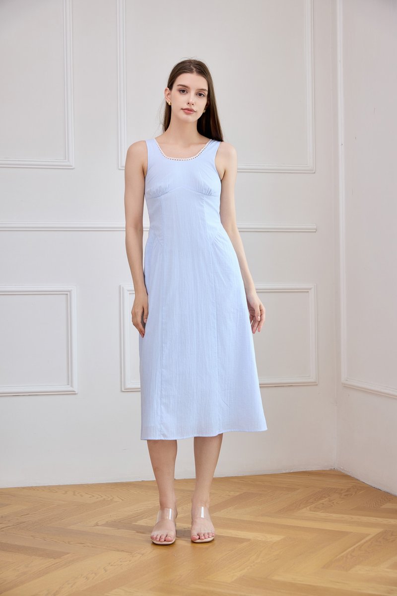 Elowen Striped Lace Trim Midi Dress