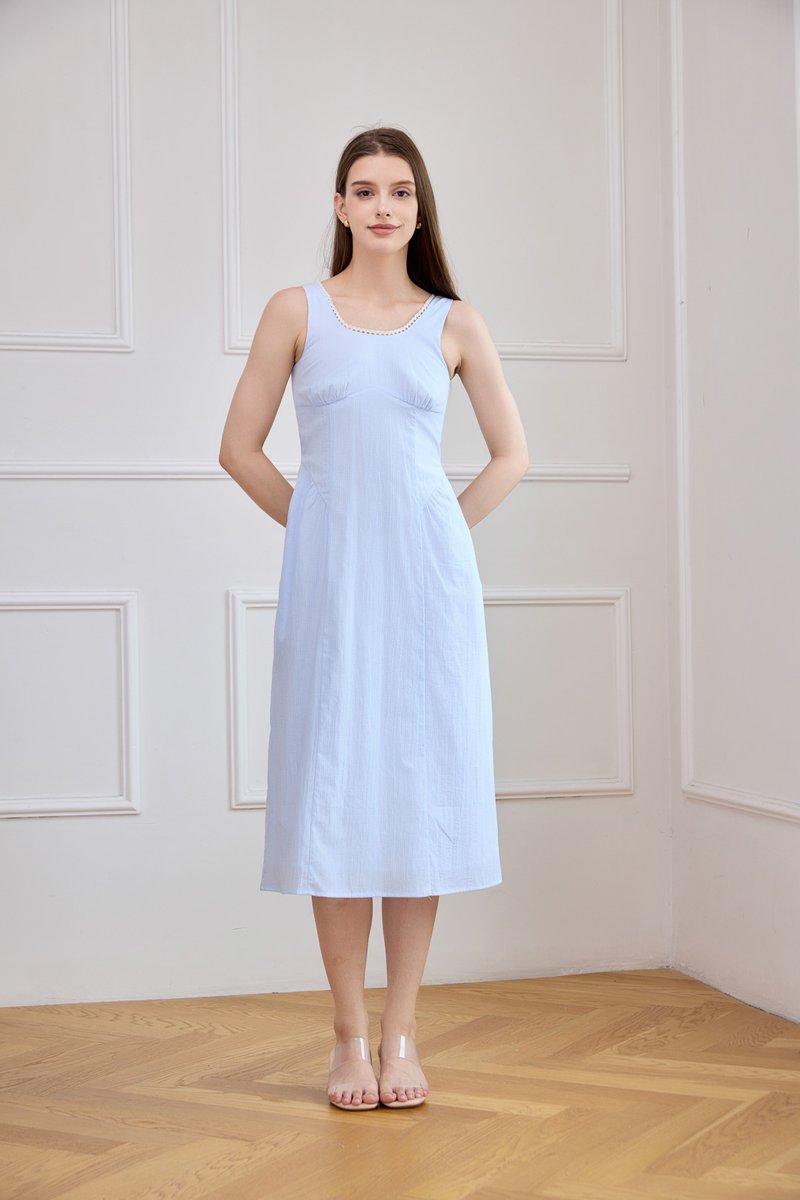 Elowen Striped Lace Trim Midi Dress