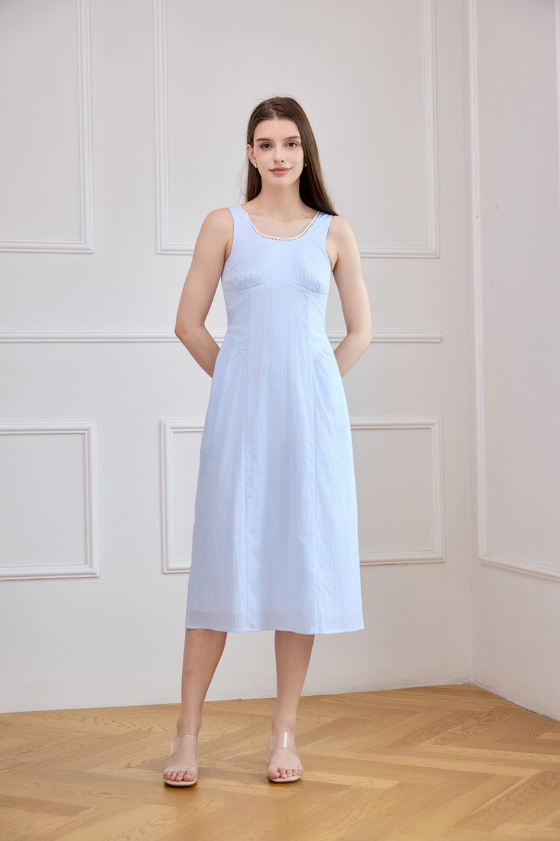 Elowen Striped Lace Trim Midi Dress