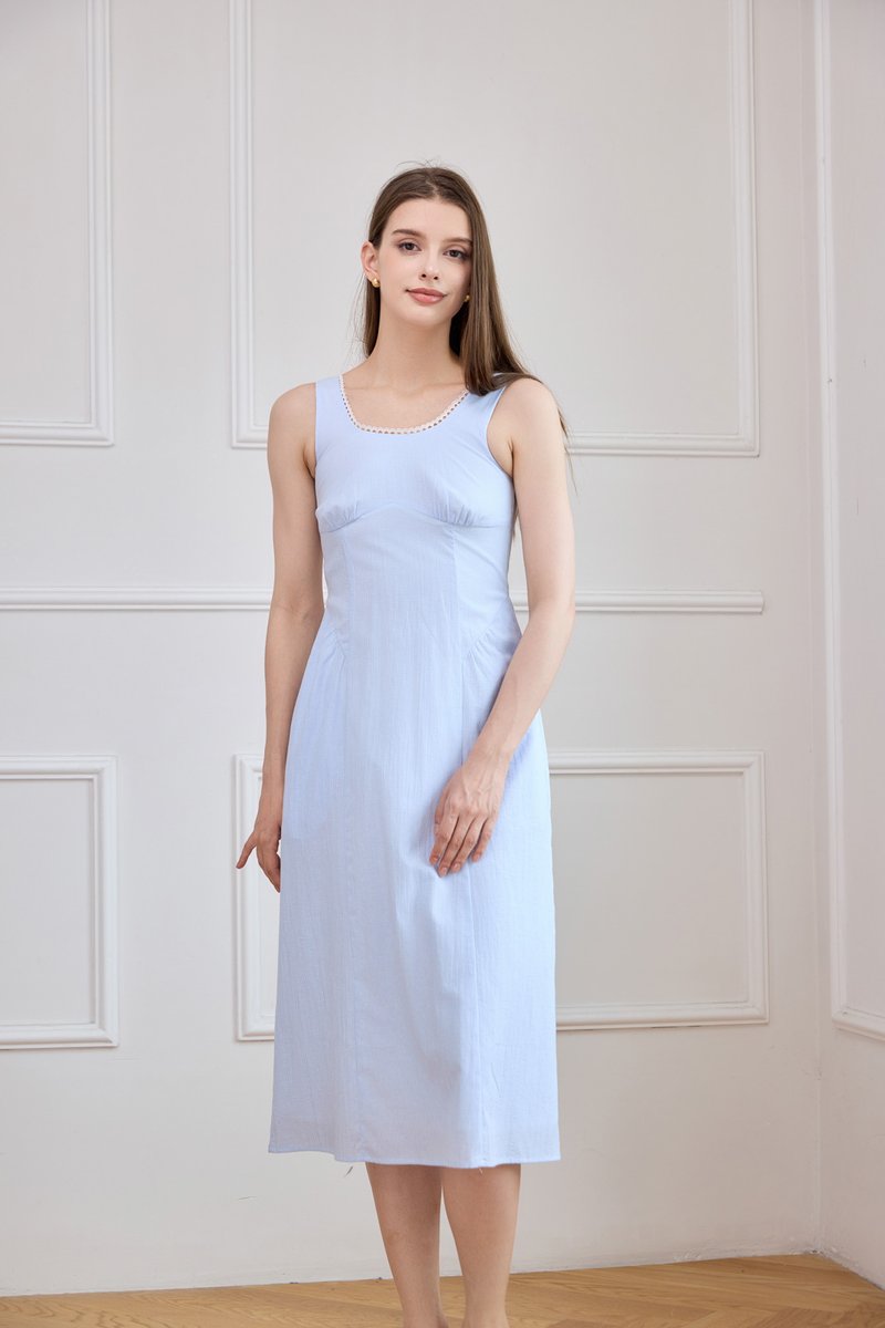 Elowen Striped Lace Trim Midi Dress