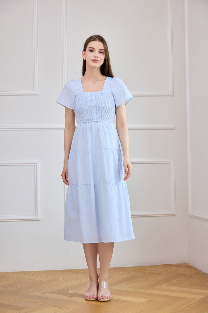 Marceline Smocked Striped Tiered Midi Dress