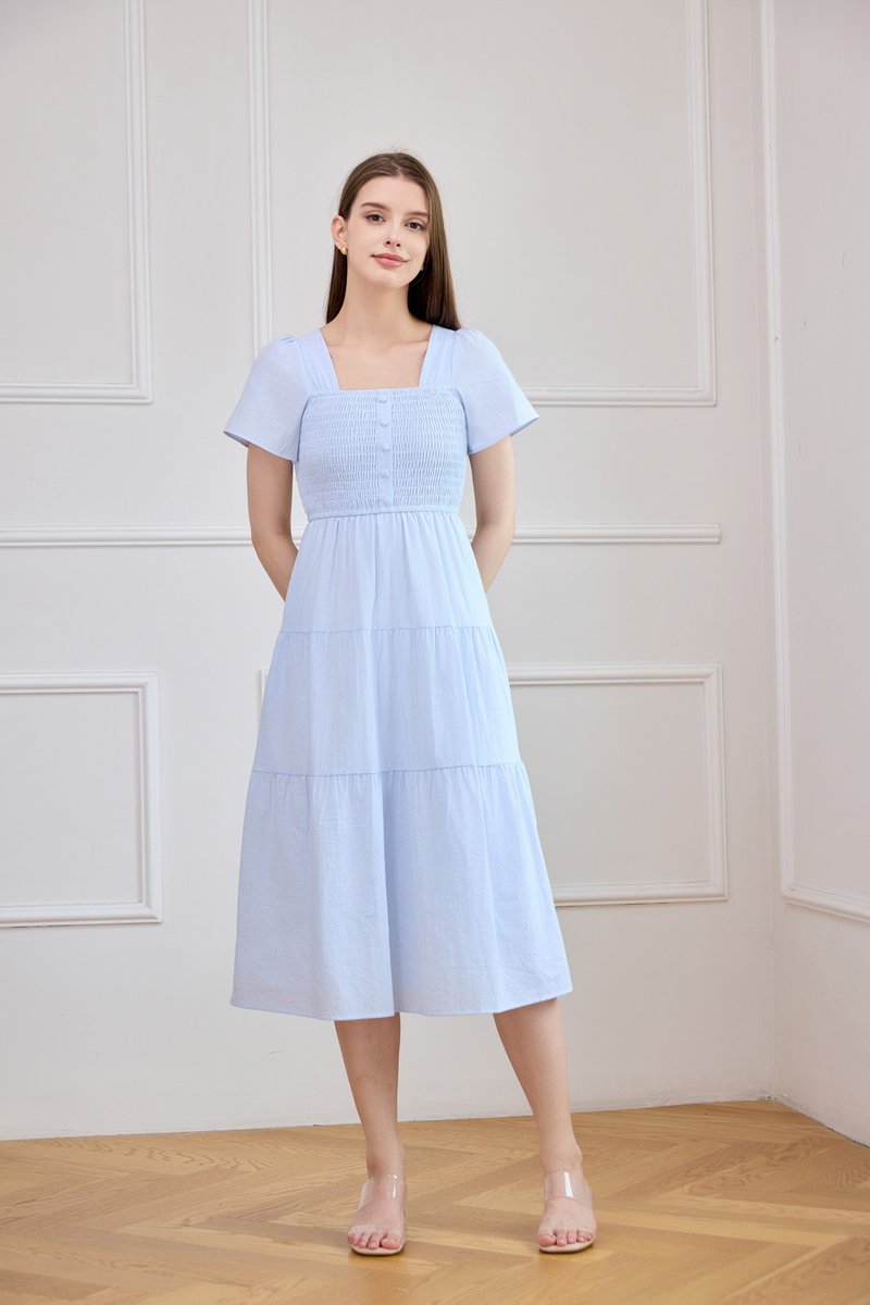 Marceline Smocked Striped Tiered Midi Dress