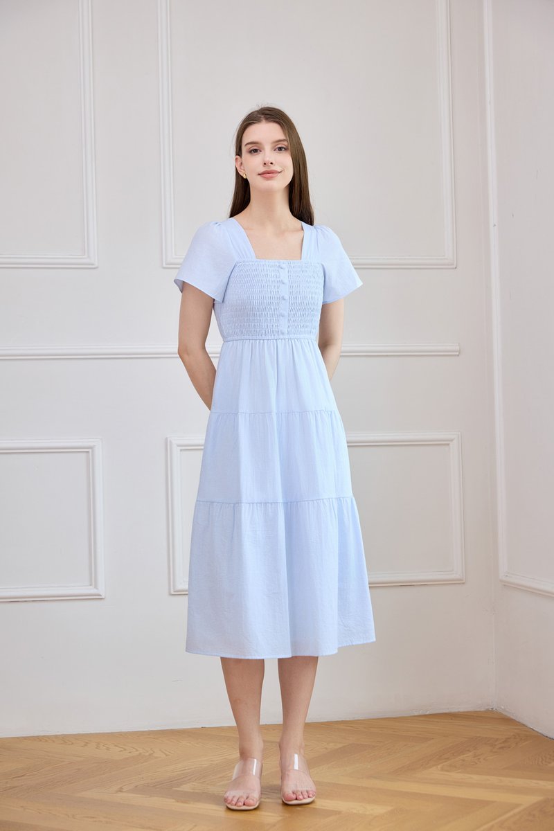 Marceline Smocked Striped Tiered Midi Dress