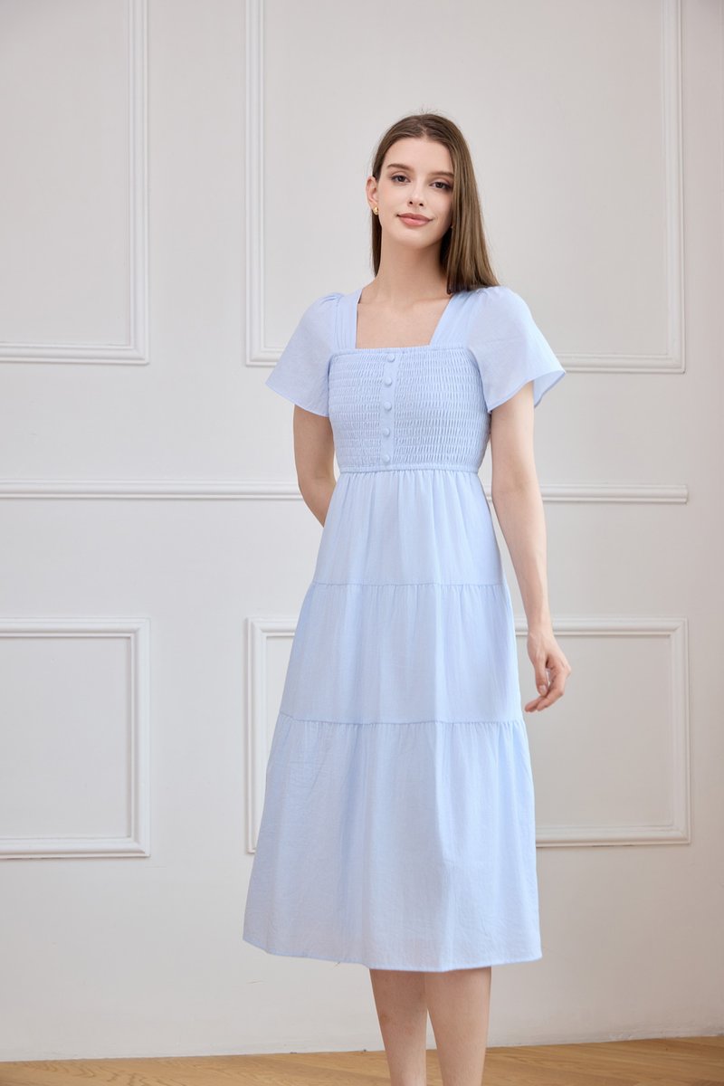Marceline Smocked Striped Tiered Midi Dress