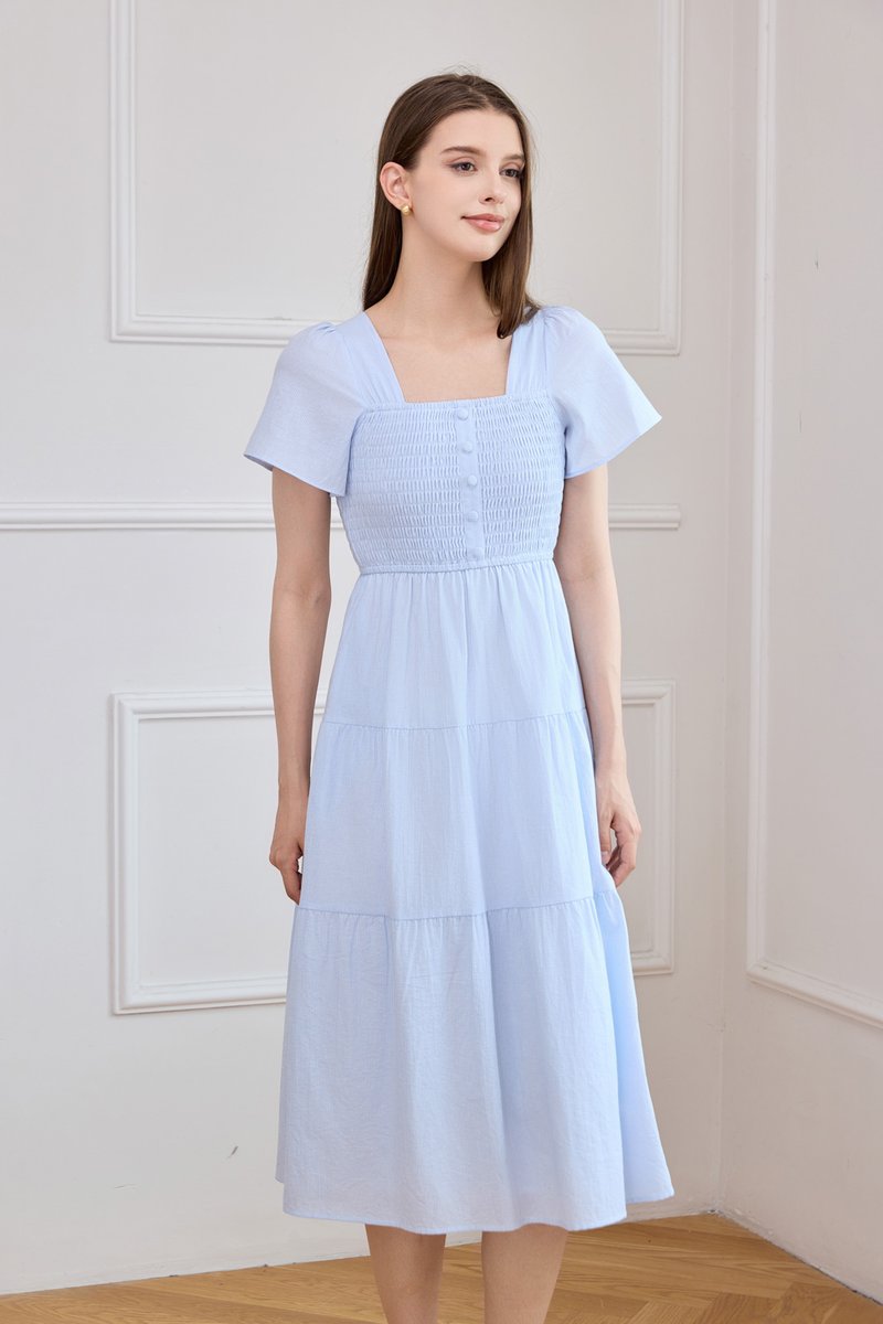 Marceline Smocked Striped Tiered Midi Dress